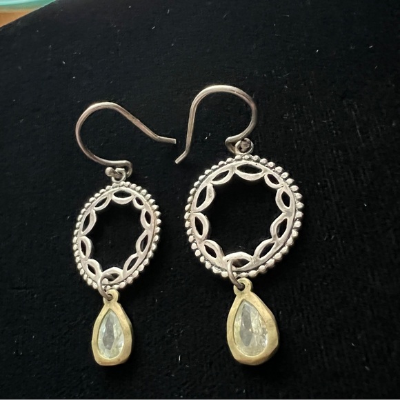 Silpada Sterling Silver CZ and Brass Dangle Earrings Teardrop Wheel W2373 Circle - Picture 4 of 9